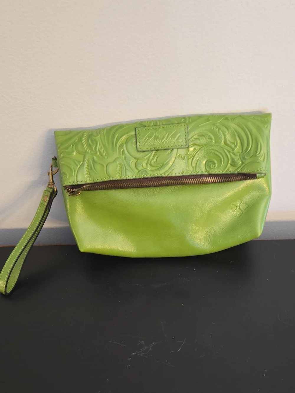 Patricia Nash Lime Green Embossed Leather Wristlet